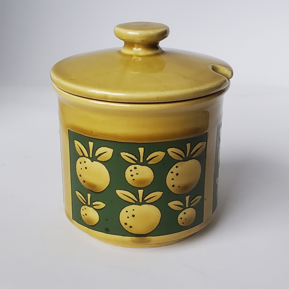 Vintage Orange Jam Marmalade Pot Ceramic Jar with Lid Made in Japan Kitchen